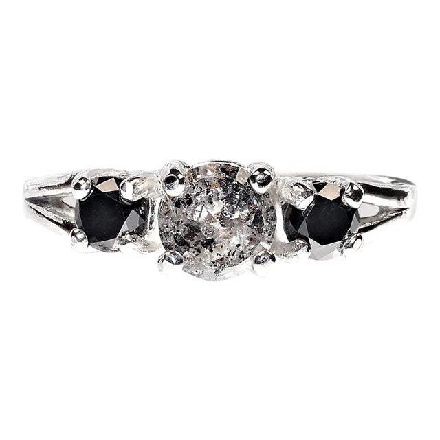 Salt and Pepper Diamond and Black Diamond Ring Size 7 For Sale
