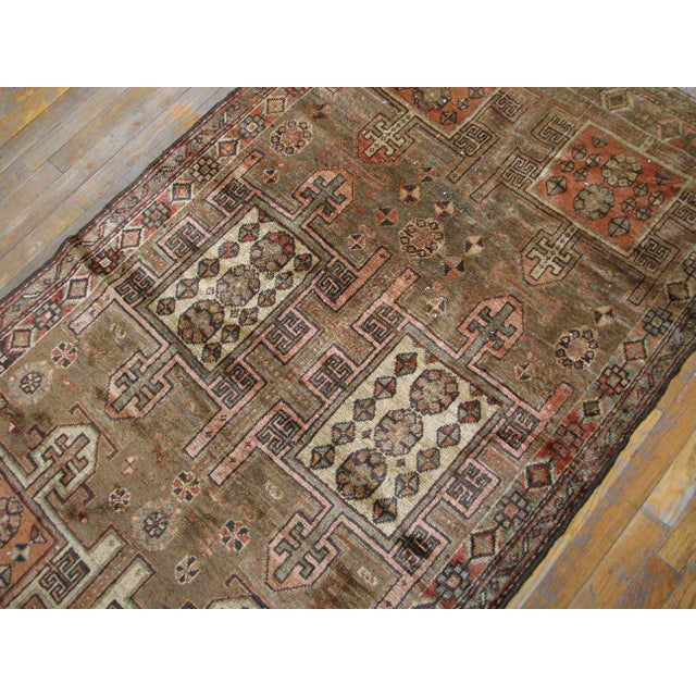 Persian 1920s Tan Taupe Geometric Antique n.w. Persian Runner Rug 3'9" X 9'5" Handknotted Wool Carpet For Sale - Image 3 of 6