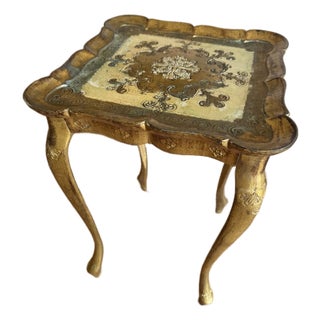 Baroque Italian Florentine Gold Gilt and Cream Square Side Accent Table For Sale
