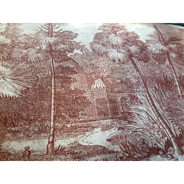 Chinoiserie Woven Wicker Ottoman Chinoiserie Toile Upholstery For Sale - Image 3 of 5