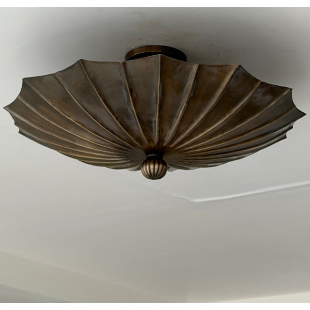 Mid-Century Modern Handmade Brass Flush Mount Ceiling Light | Sculptural Flower Petal Light Fixture For Sale - Image 3 of 13