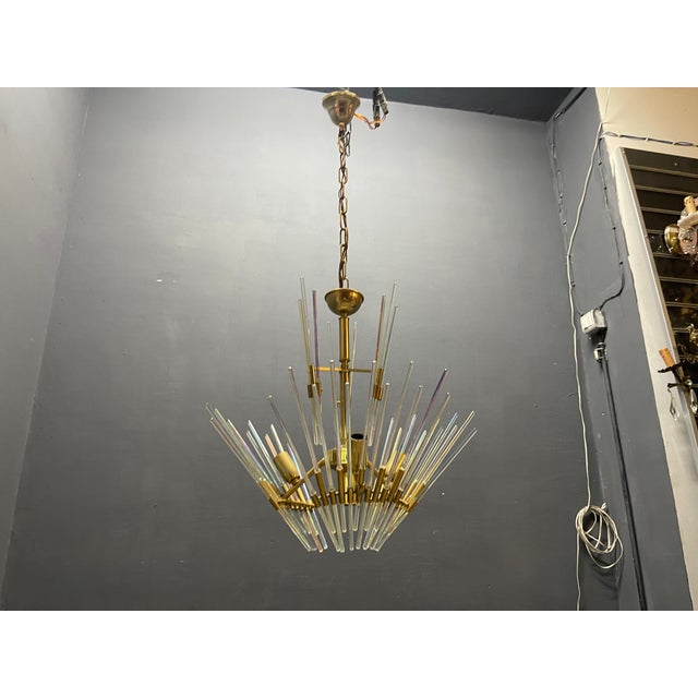 Murano Glass Rod Brass Chandelier by Gaetano Sciolari, Italy, 1970s For Sale - Image 11 of 12