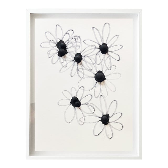 "Seven Daisies" Original Mixed-Media Painting by Jake Poser, Framed For Sale