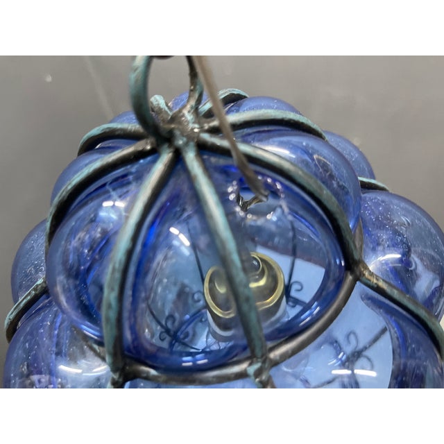 Wrought Iron and Murano Glass Pendant Light, 1980s For Sale - Image 3 of 16