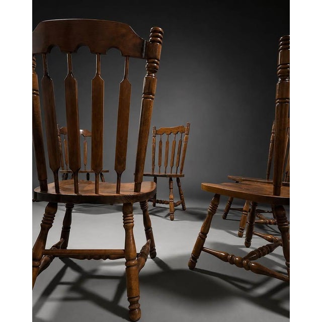 Set of 6 Vintage Windsor Style Farmhouse Wood Dining Chairs For Sale - Image 4 of 10