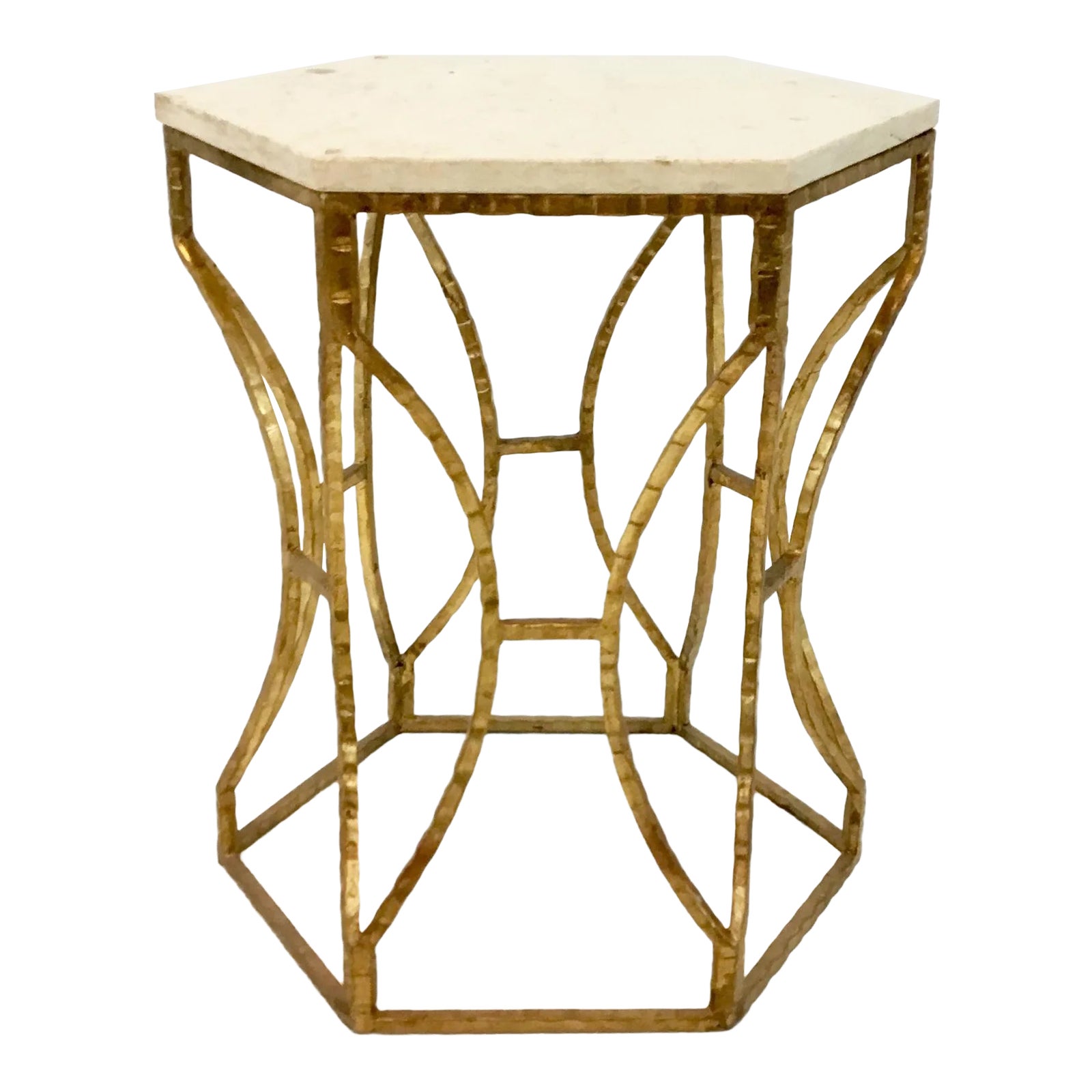 Modern Roja Hexagonal Marble and Iron Side Table | Chairish