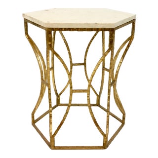 Modern Roja Hexagonal Marble and Iron Side Table For Sale