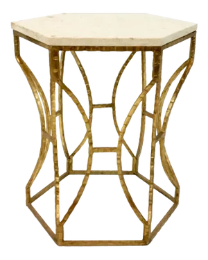 Modern Roja Hexagonal Marble and Iron Side Table