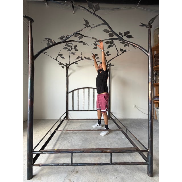 Vintage Handcrafted Metal Forest Canopy Queen Bed Frame, Signed For Sale - Image 4 of 17
