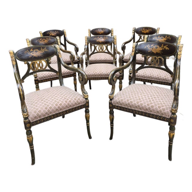 Set of Eight Rare Regency Style Dining Room Chairs For Sale