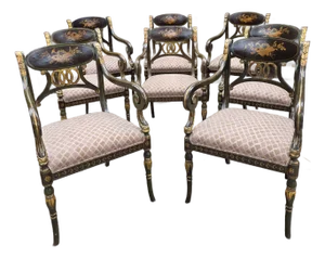 Set of Eight Rare Regency Style Dining Room Chairs