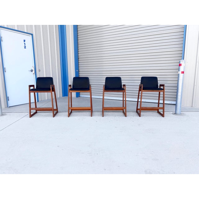 Mid-Century Modern 1960s Danish Modern Teak Barstool Set of 4 For Sale - Image 3 of 12