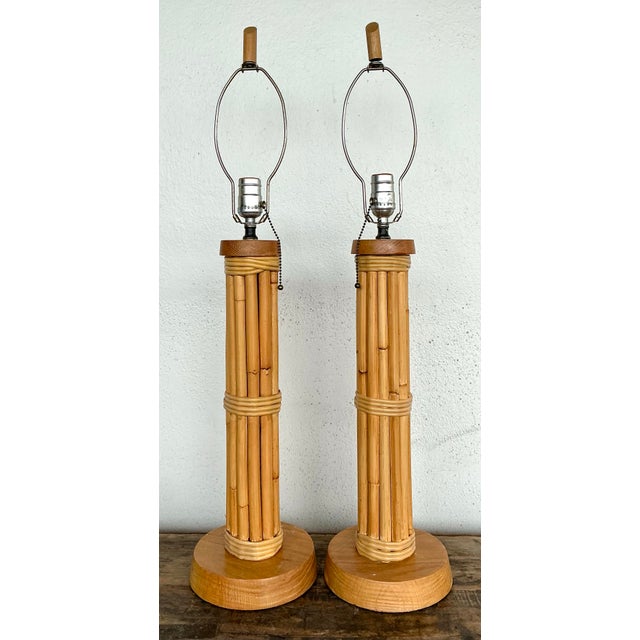 Tan Vintage Bundled Rattan Lamps - A Pair For Sale - Image 8 of 12