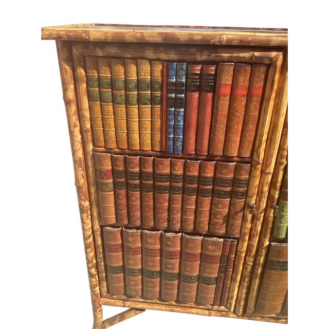 Wood English Victorian Bamboo Bookcase With Book Binding Doors For Sale - Image 7 of 7