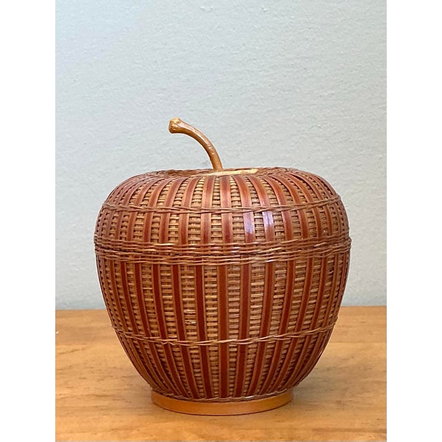 Vintage Shanghai Weave Rattan Lidded Apple For Sale In West Palm - Image 6 of 12
