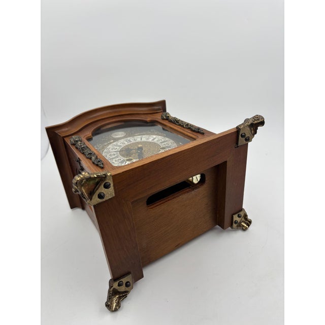 Vintage Tempus Fugit Table Clock in Wooden Case with Brass Details For Sale - Image 6 of 17