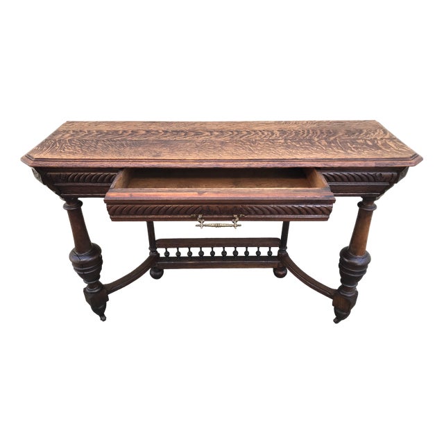 Art Nouveau Console with Drawer in Solid Oak, 1920s For Sale