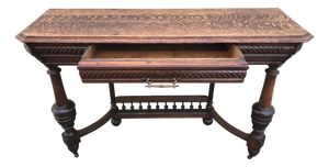 Art Nouveau Console with Drawer in Solid Oak, 1920s