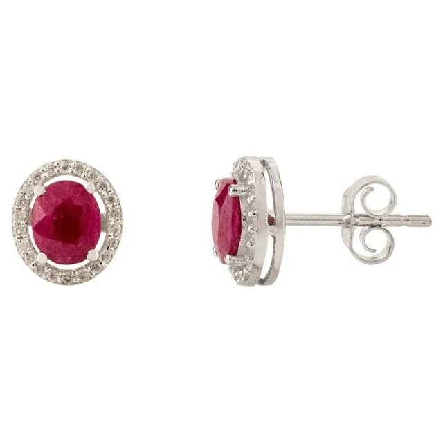 Not Yet Made - Made To Order 14k Gold Classic Oval Cut Ruby & Diamond Halo Stud Earrings for Her- A Pair For Sale - Image 5 of 12