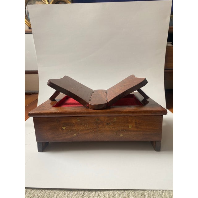 American Antique Wood/Brass Inlay Bible Box Floral Print For Sale - Image 3 of 12