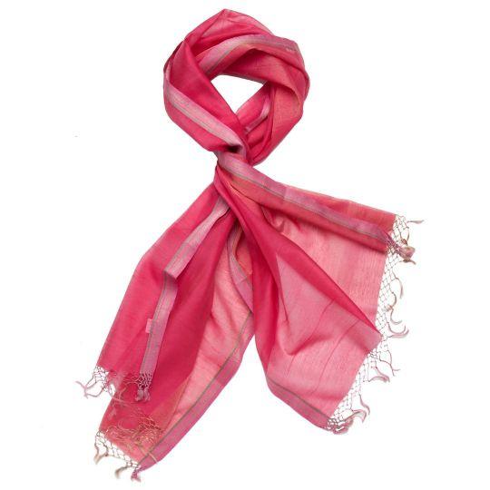 Bijou Deep Pink Silk-Cotton Scarf For Sale - Image 4 of 4