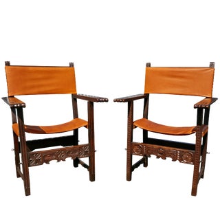 Spanish Baroque Walnut Armchairs - a Pair For Sale