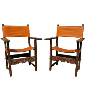 Spanish Baroque Walnut Armchairs - a Pair