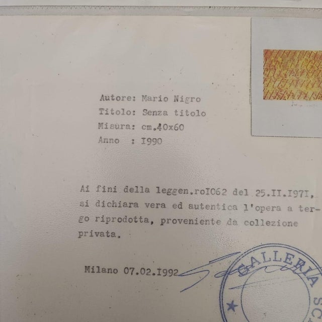 After Mario Nigro, Composition, Tempera on Cardboard, 1990, Framed For Sale - Image 13 of 14