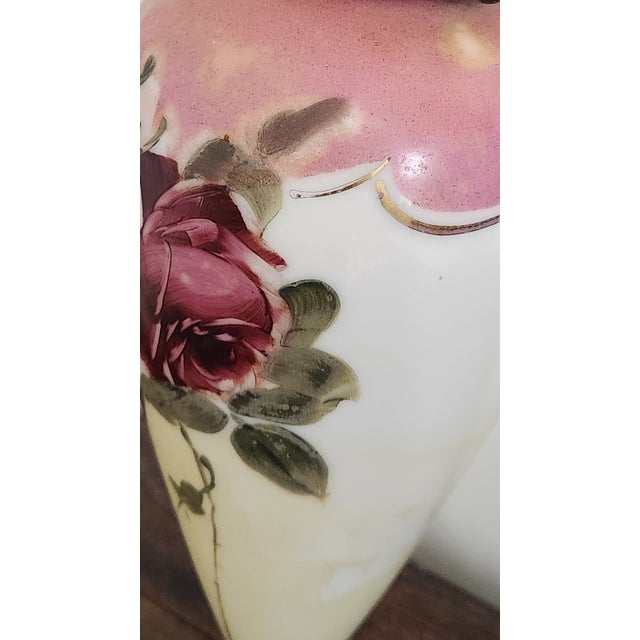Circa 1900 Victorian Rococo Revival Pink Rose Porcelain & Spelter Mantel Ewer For Sale - Image 15 of 18