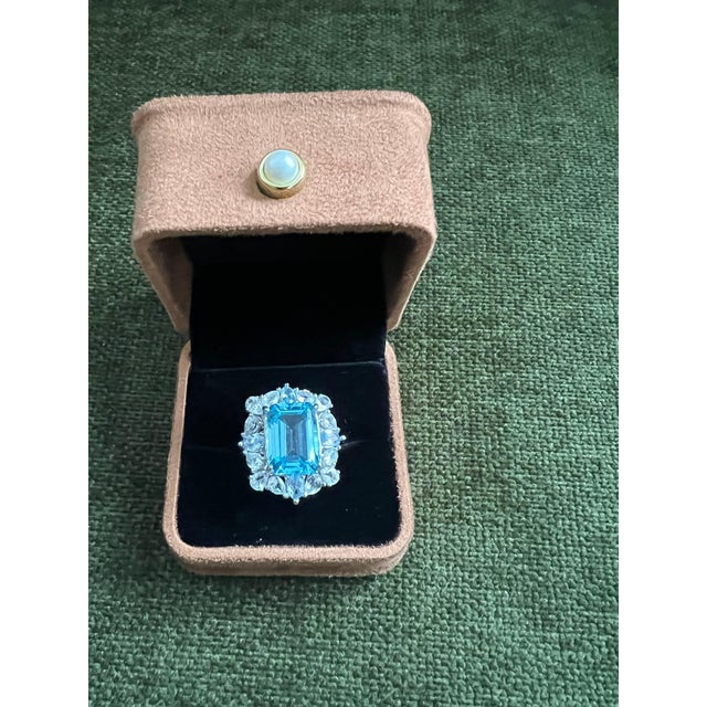 Early 21st Century Classic Italian Bochic Capri Blue Topaz Cocktail Ring Set 18K Gold & Silver For Sale - Image 5 of 12
