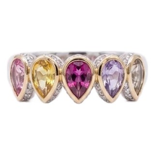 Stunning 18k Gold Multi Sapphire and Diamond Halo Ring, New Design, Size 6 For Sale