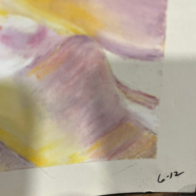 1990s Original Signed Oil Pastel Floral – Pink, Yellow & White Flower, Unknown Artist For Sale In Washington DC - Image 6 of 7