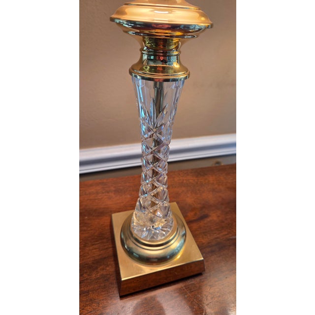 Late 20th Century Hollywood Regency Brass and Crystal Table Lamps - A Pair For Sale In Indianapolis - Image 6 of 16