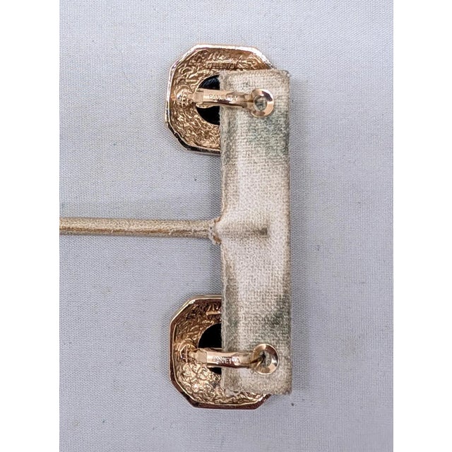 1980s Vintage 1980s Signed Panetta Goldtone Faux-Onyx & Pavé Clear Rhinestone Pierced Earrings-2 Pieces For Sale - Image 5 of 6