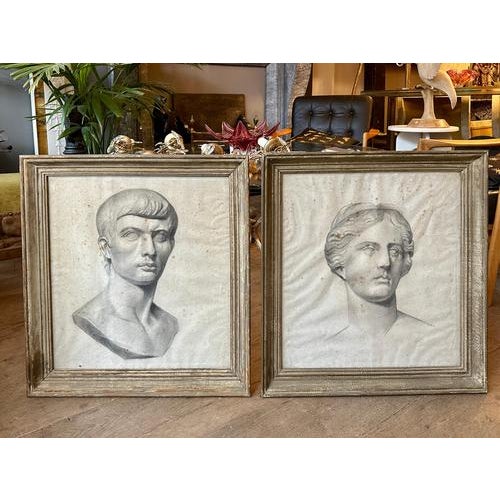 Framed Neoclassical Style Pencil Drawings in Distressed Silver Gilt, 1900, Set of 2 For Sale - Image 12 of 14