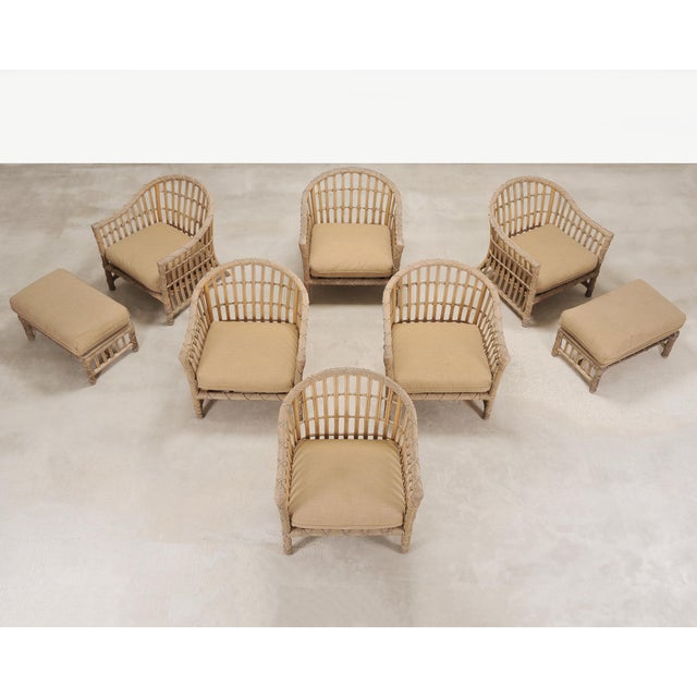 Mid-Century Modern Set of Six Rattan Lounge Chairs & Two Ottomans by Danny Ho Fong For Sale - Image 3 of 18