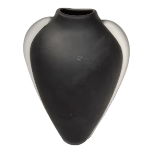 1980s Vitrix Studio Blown Black Scavo Clear Art Glass Vase Thomas Buechner Op Art