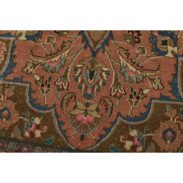 1980s Mashad Rug 6’5” X 9’6” Pink Wool Vintage Distressed Hand-Knotted Carpet For Sale - Image 5 of 14