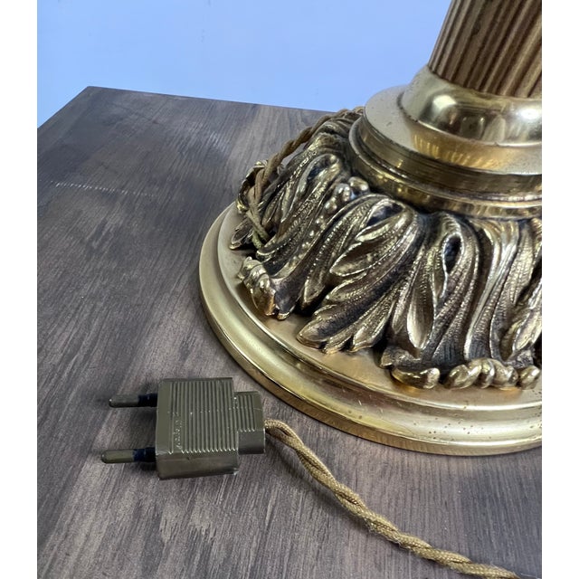 French Empire Style Table Lamp with Lion Heads Gilded Bronze and Pleated Silk Shade, 1960s For Sale - Image 10 of 11