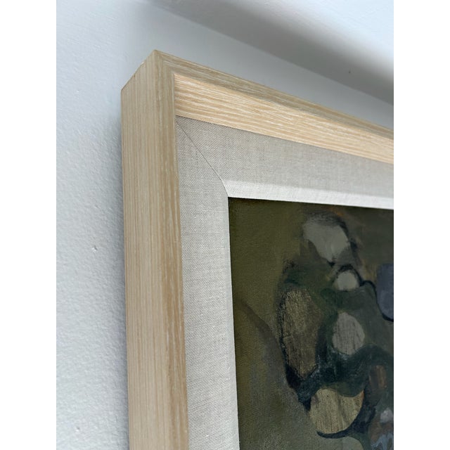Late 20th Century Vintage Oil and Acrylic Abstract Painting on Beveled Linen Mat and Maple Frame For Sale - Image 5 of 10