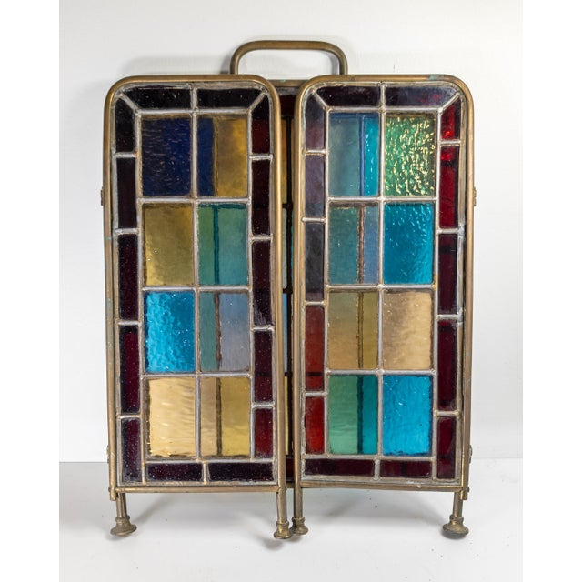 Early 20th Century American Arts & Crafts Colorful Stained Glass Fireplace Screen For Sale - Image 17 of 18