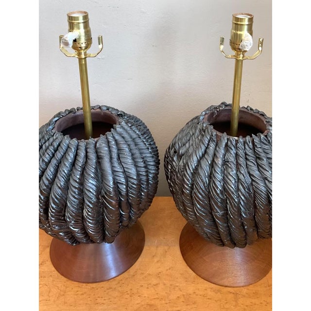 Wood Vintage Custom Kass O’Brien Slab Built Ceramic Lamps - A Pair For Sale - Image 7 of 13