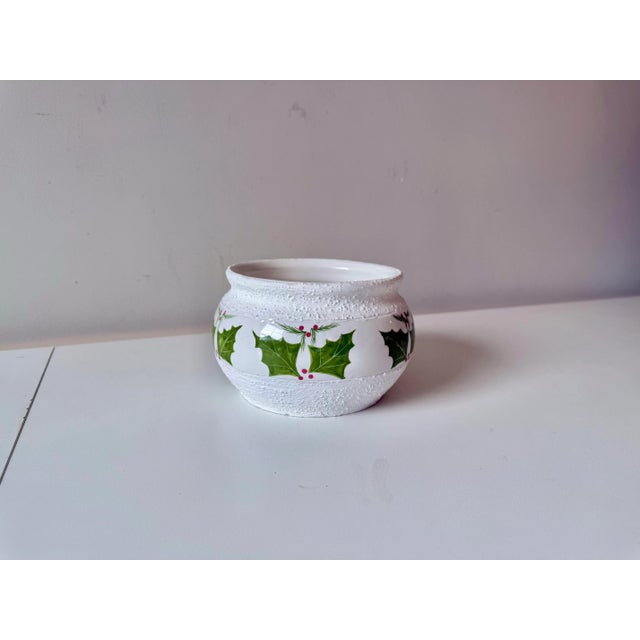Hand Painted Holly Textured Ceramic Bowl For Sale In Charleston - Image 6 of 7