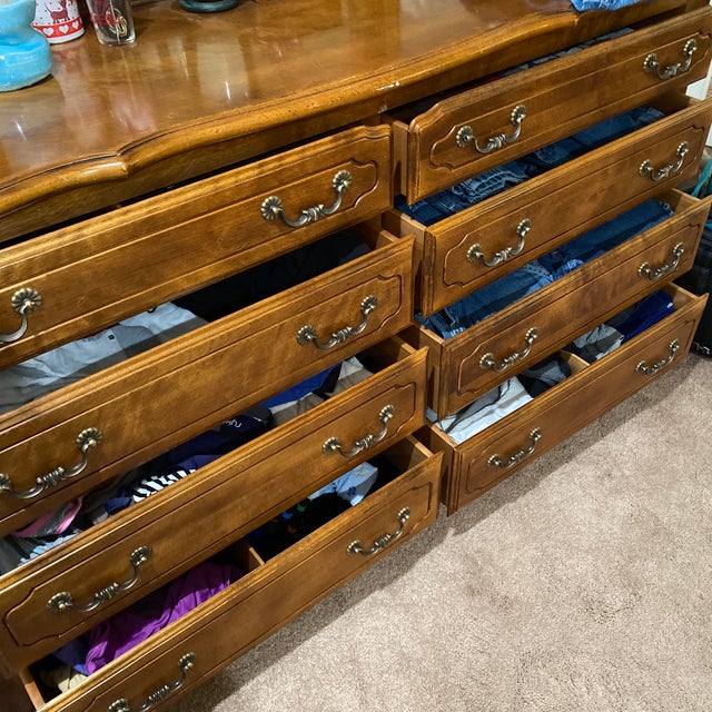 1980s Ethan Allen French Country 8 Drawer Dresser and TriFold Mirror ...
