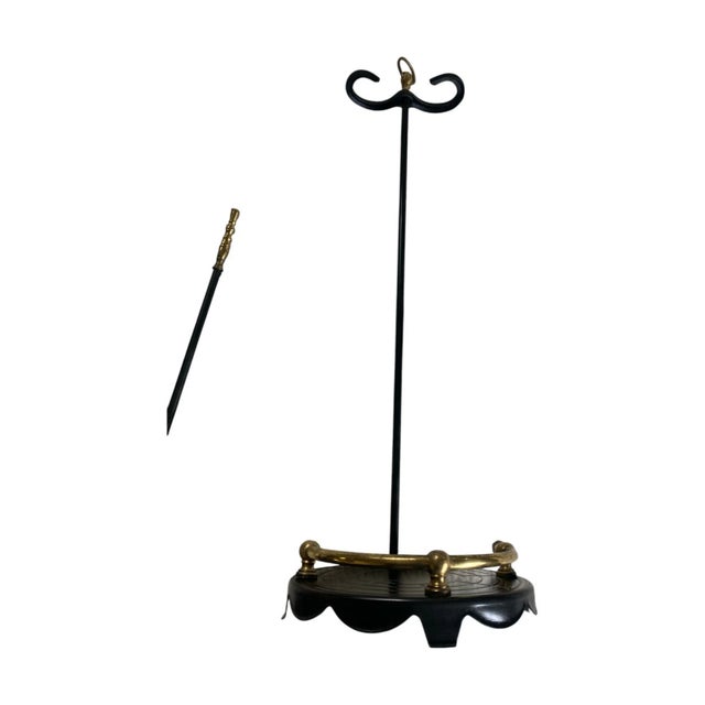 Black Vintage Black & Brass Fireplace Tool Set With Stand –Tongs, Poker, Brush, Shovel For Sale - Image 8 of 10