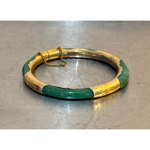 Spinach Jade / Gold Plated Bangle Bracelet For Sale - Image 4 of 4