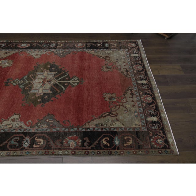Textile 1970s Vintage Turkish Handmade Wool & Cotton Red Area Rug For Sale - Image 7 of 11