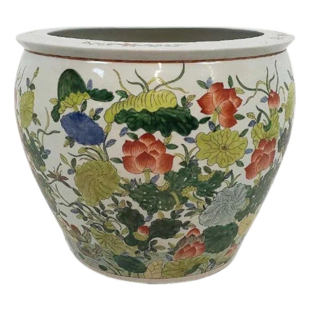 Large Chinoiserie Porcelain Floral Planter For Sale