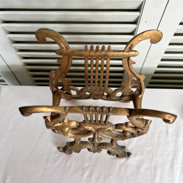 Metal Vintage Gilt Metal Music Lyre Mail Holder or Magazine Rack For Sale - Image 7 of 7