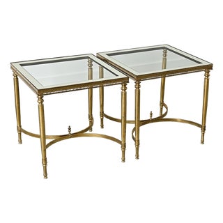 French Vintage Mid-Century Brass & Glass End Tables For Sale